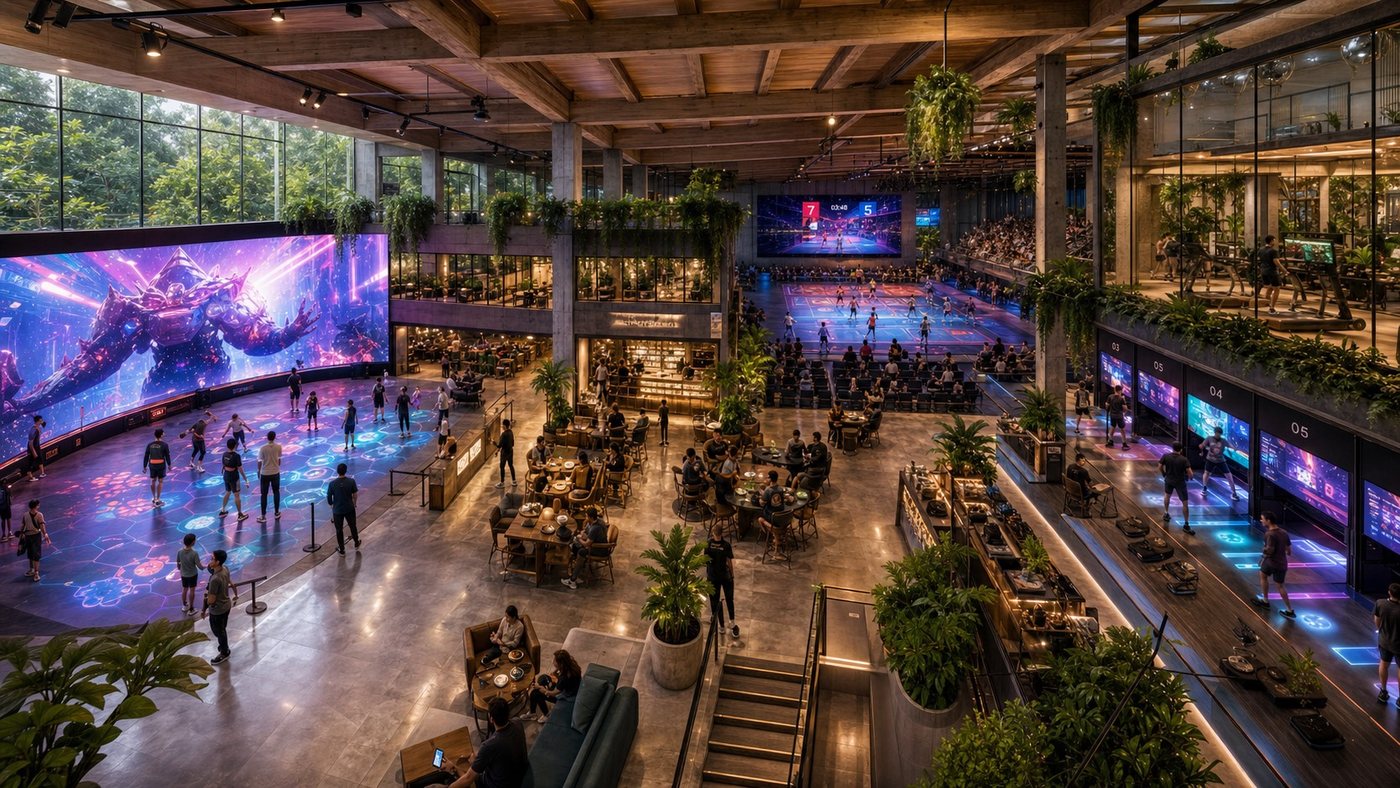 Grand hall — stage, court and lanes in one view