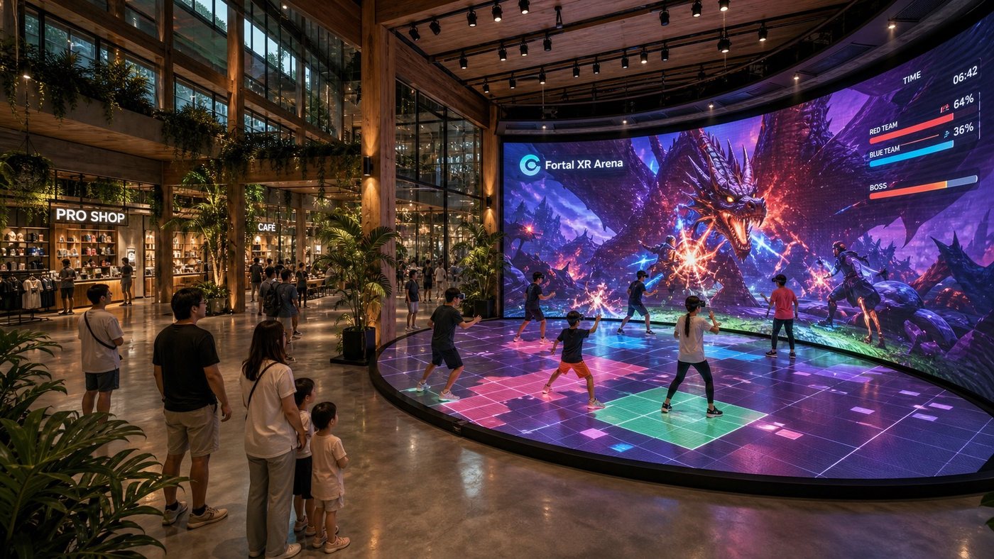 Stage Arena — curved LED screen boss-fight centerpiece